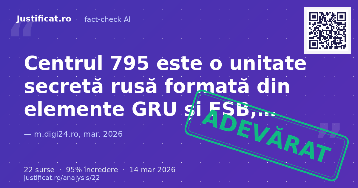 Articolul prezintă informații despre o unitate secretă rusă, Centrul 795, și modul în care un agent al ac… — verdict ADEVĂRAT