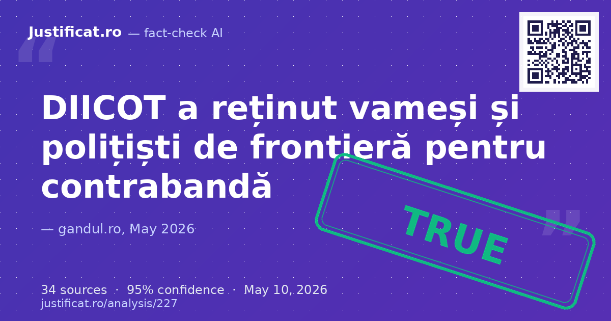 Articolul raportează despre o operațiune DIICOT din 8-9 mai 2026, în urma căreia șapte persoane, inclusiv p… — rated ADEVĂRAT