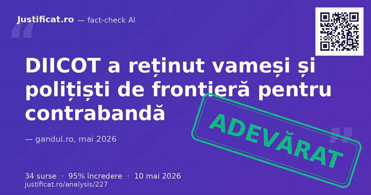 Articolul raportează despre o operațiune DIICOT din 8-9 mai 2026, în urma căreia șapte persoane, inclusiv… — verdict ADEVĂRAT