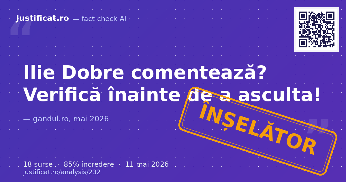Afirmația conform căreia comentatorul sportiv Ilie Dobre va comenta un meci de fotbal specific (F.C. — verdict ÎNȘELĂTOR