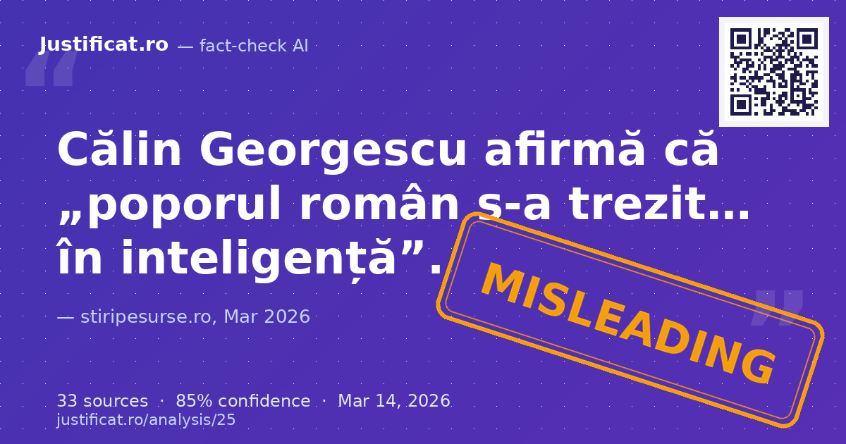 Un segment video din stiripesurse.ro, în care Călin Georgescu face afirmații despre „trezirea în inteligen… — rated ÎNȘELĂTOR
