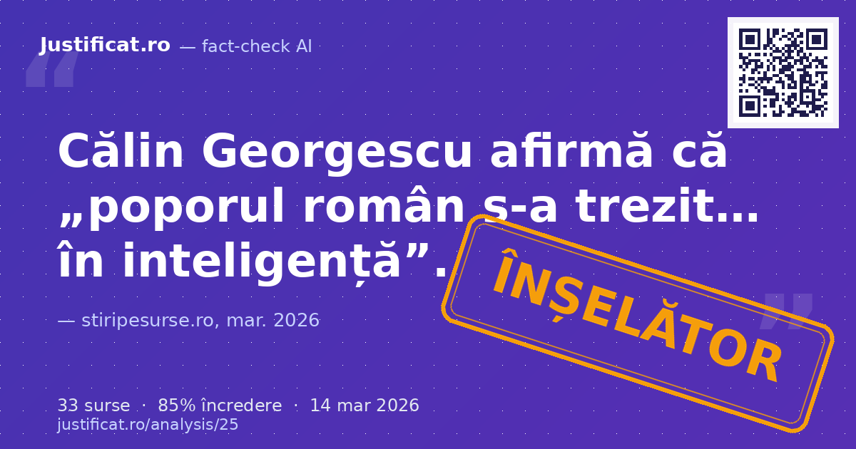 Un segment video din stiripesurse.ro, în care Călin Georgescu face afirmații despre „trezirea în intelig… — verdict ÎNȘELĂTOR
