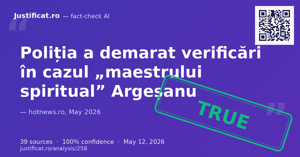 Textul raportează despre demararea verificărilor de către Poliția Capitalei în cazul lui Dragoș Ovidiu Arge… — rated ADEVĂRAT