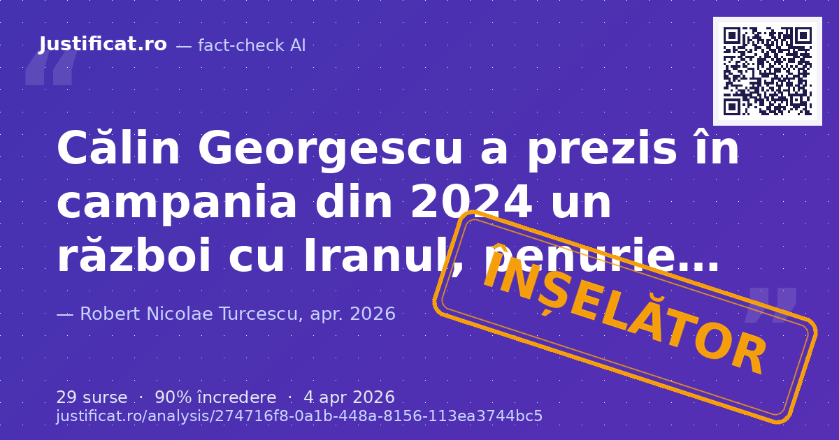 Segmentul video analizează afirmațiile unui vorbitor (Robert Turcescu) care susține că Călin Georgescu a… — verdict ÎNȘELĂTOR