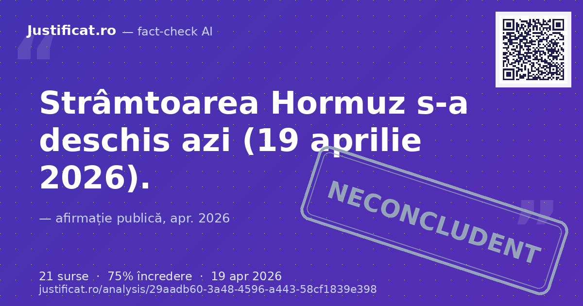Afirmația dacă strâmtoarea Hormuz s-a deschis azi (19 aprilie 2026). — verdict NECONCLUDENT