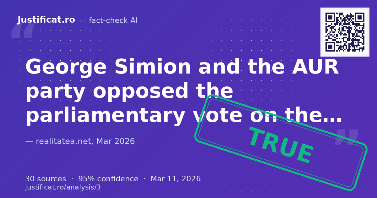 The text is a detailed transcript of George Simion's speech and statements regarding the temporary deployme… — rated ADEVĂRAT