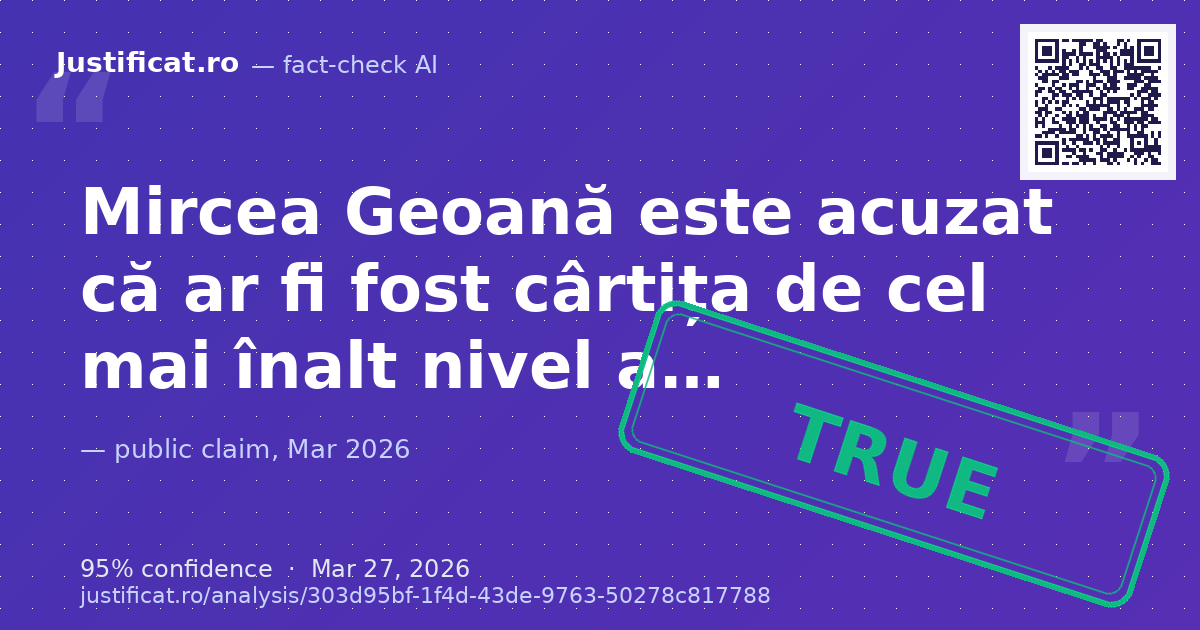 O imagine care prezintă un screenshot al unui articol de știri de pe Gandul.ro, acuzându-l pe Mircea Geoană… — rated ADEVĂRAT