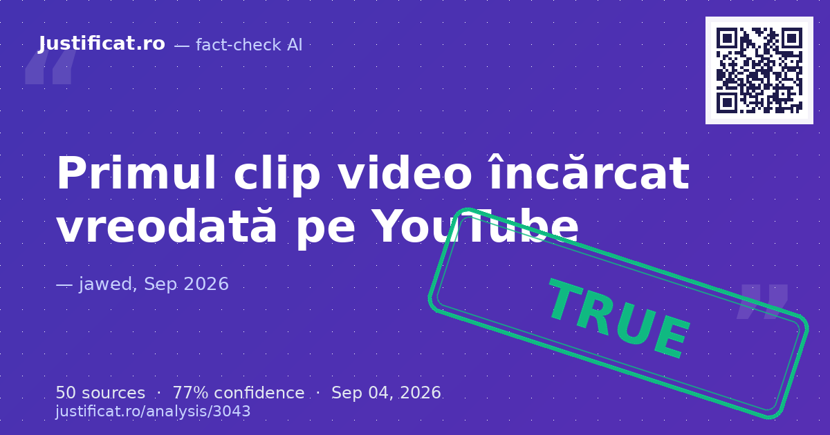 Segmentul video și transcrierea primului clip încărcat pe platforma YouTube („Me at the zoo”), în care co-f… — rated ADEVĂRAT