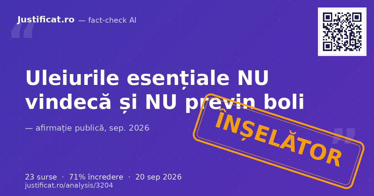 Afirmația că uleiurile esențiale doTERRA ar avea efecte terapeutice dovedite clinic și ar putea preveni… — verdict ÎNȘELĂTOR