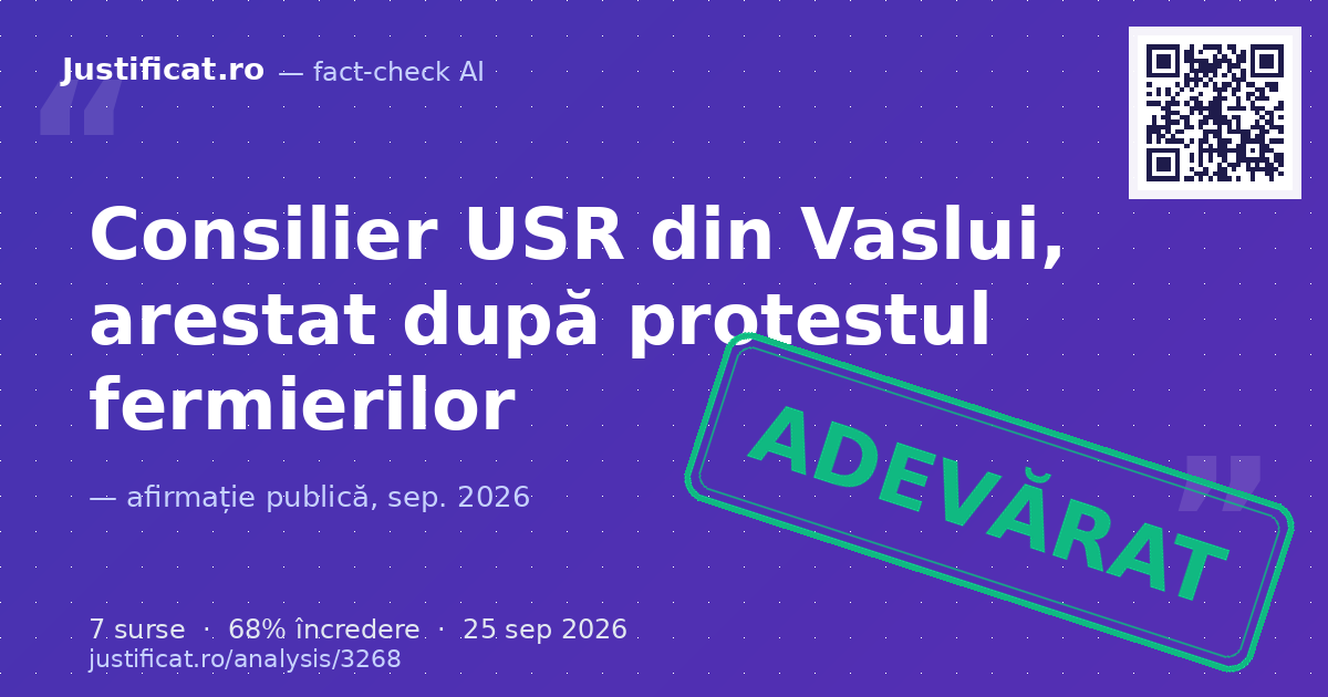 Afirmația conform căreia un consilier local USR din județul Vaslui a fost arestat pentru acte de violență… — verdict ADEVĂRAT