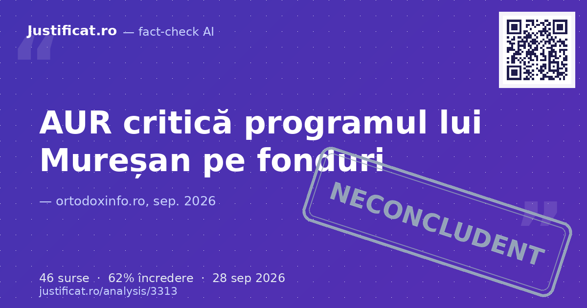 A fost analizată relatarea privind criticile formulate de Comisia AUR pentru Investiții și Programe d… — verdict NECONCLUDENT