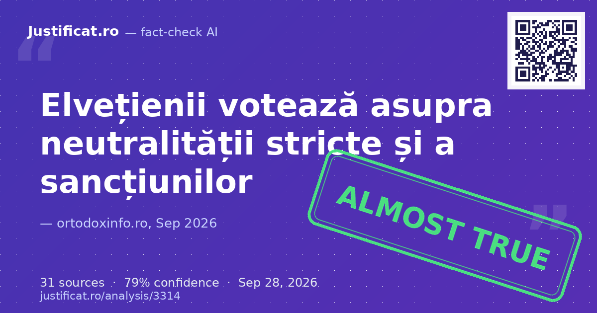 Un articol de presă care relatează despre referendumul din Elveția din 27 septembrie 2026 privind c… — rated APROAPE ADEVĂRAT