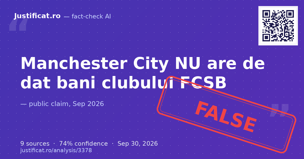 S-a analizat afirmația conform căreia clubul de fotbal Manchester City ar trebui să plătească despăgubiri finan… — rated FALS
