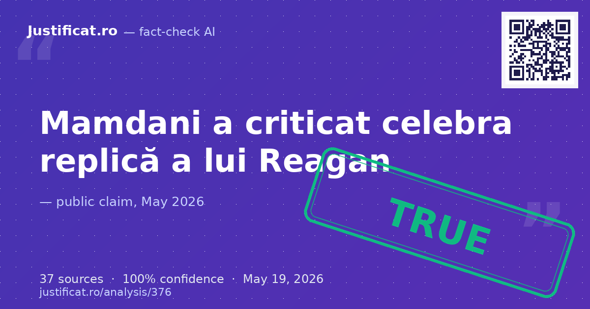 Afirmația că Zohran Mamdani l-a criticat recent pe Ronald Reagan. — rated ADEVĂRAT