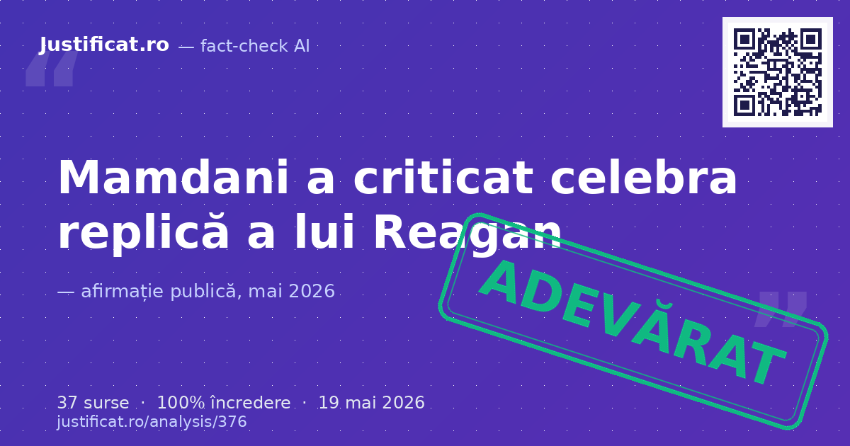 Afirmația că Zohran Mamdani l-a criticat recent pe Ronald Reagan. — verdict ADEVĂRAT