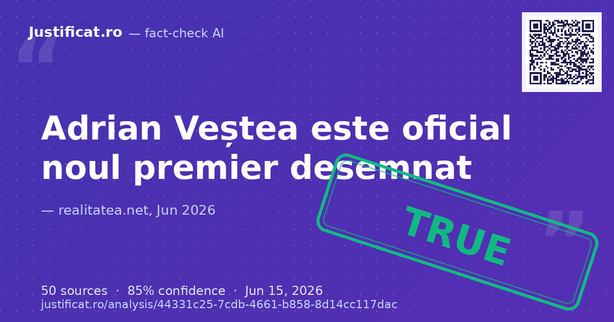 Nominalizarea lui Adrian Veștea ca premier desemnat de către președintele Nicușor Dan și declarații… — rated APROAPE ADEVĂRAT