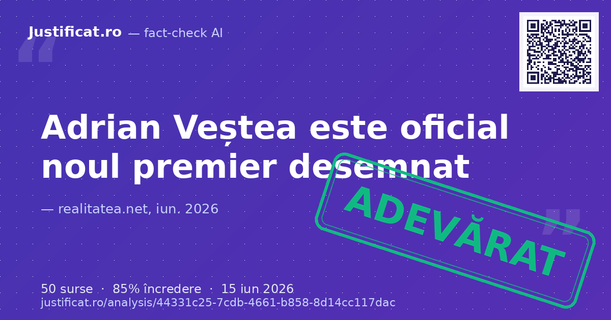 Nominalizarea lui Adrian Veștea ca premier desemnat de către președintele Nicușor Dan și declaraț… — verdict APROAPE ADEVĂRAT