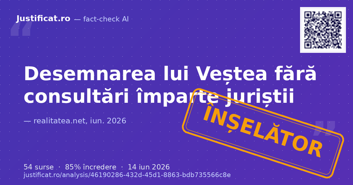 Declarațiile fostului ministru al Justiției, Tudorel Toader, care critică decizia președintelui Nicușor… — verdict ÎNȘELĂTOR