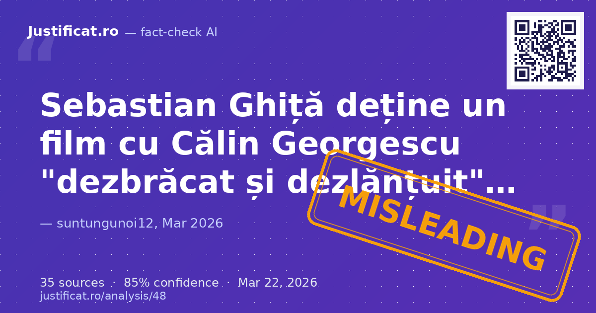 Segmentul video prezintă afirmațiile lui Sebastian Ghiță despre un presupus film cu Călin Georgescu "dezbr… — rated ÎNȘELĂTOR
