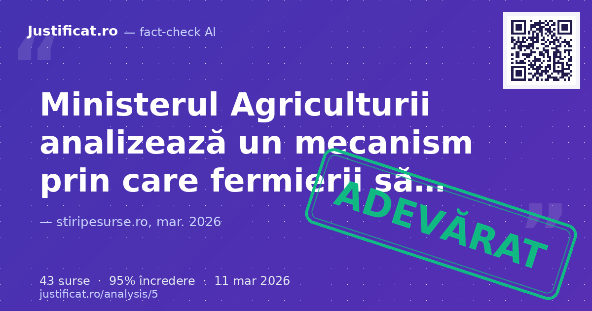 Afirmațiile ministrului Agriculturii Florin Barbu privind intenția de a introduce un mecanism prin care f… — verdict ADEVĂRAT
