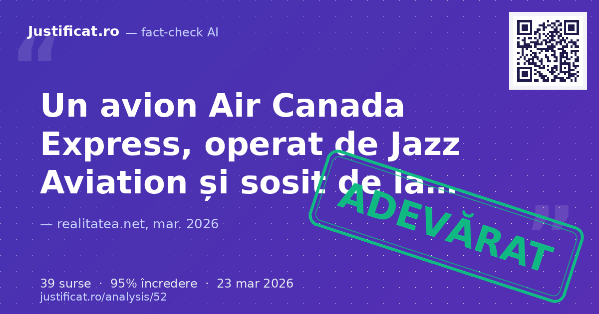 Un articol de știri care raportează despre un incident în care un avion Air Canada Express a lovit un veh… — verdict ADEVĂRAT