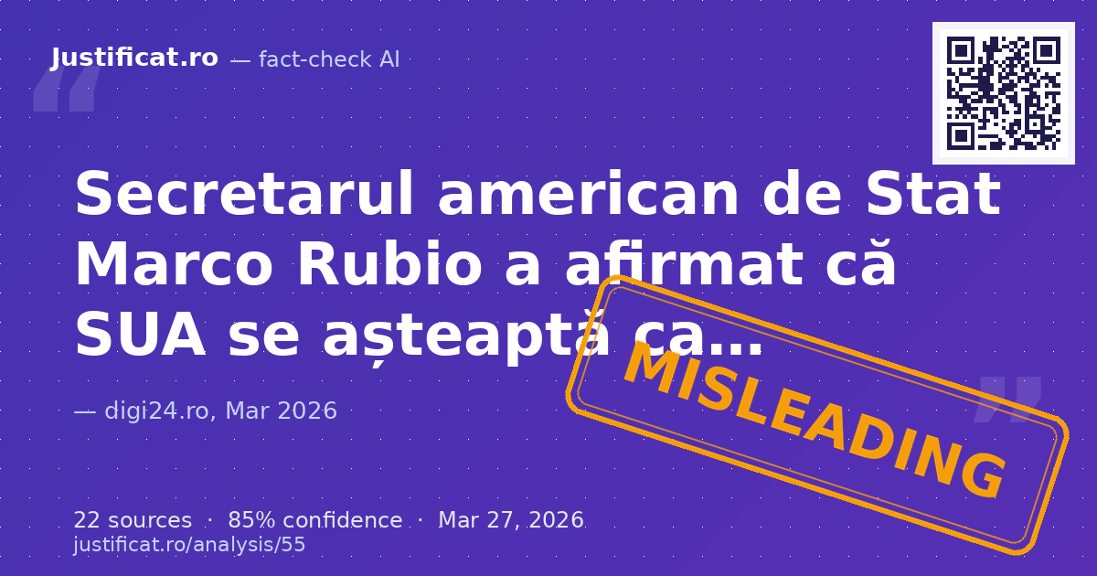 Un articol care prezintă declarațiile Secretarului de Stat american Marco Rubio despre operațiunea din Ira… — rated ÎNȘELĂTOR
