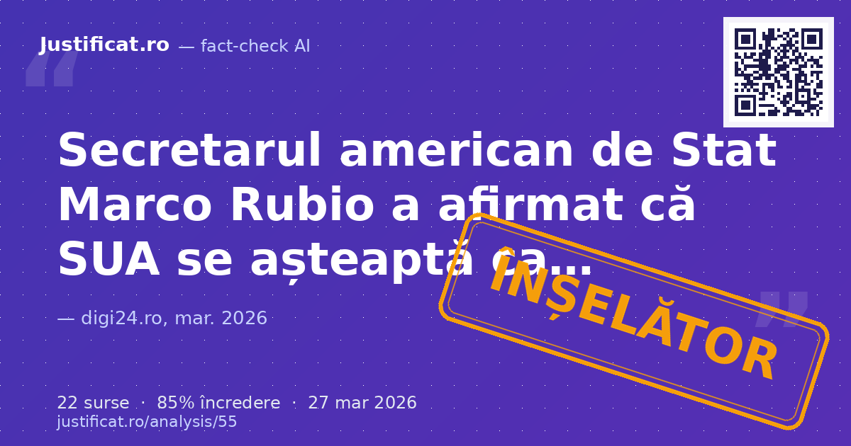 Un articol care prezintă declarațiile Secretarului de Stat american Marco Rubio despre operațiunea din I… — verdict ÎNȘELĂTOR