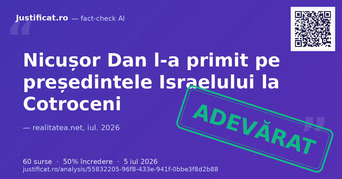 Articolul de presă care relatează despre primirea președintelui Israelului, Isaac Herzog, de către președ… — verdict ADEVĂRAT