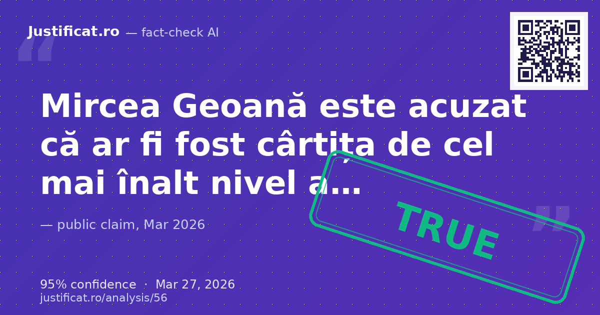 O imagine care prezintă un screenshot al unui articol de știri de pe Gandul.ro, acuzându-l pe Mircea Geoană… — rated ADEVĂRAT