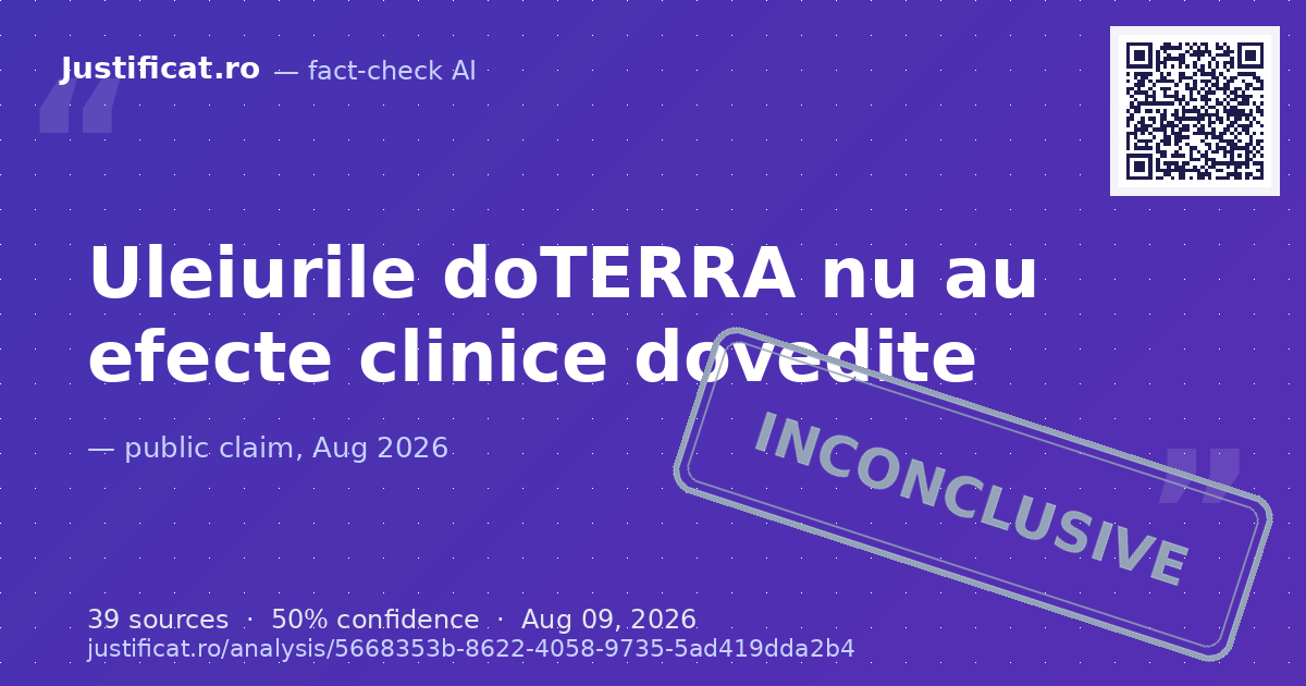 Afirmațiile conform cărora uleiurile esențiale doTERRA au efecte terapeutice dovedite clinic și pot pre… — rated NECONCLUDENT