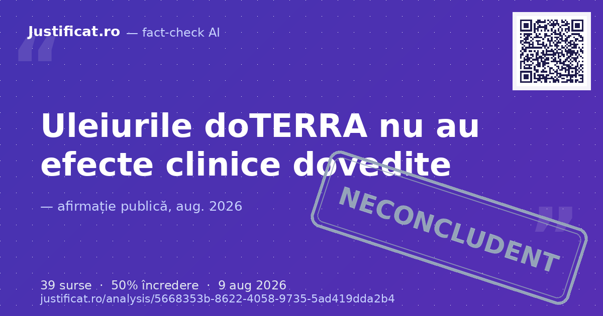 Afirmațiile conform cărora uleiurile esențiale doTERRA au efecte terapeutice dovedite clinic și pot p… — verdict NECONCLUDENT