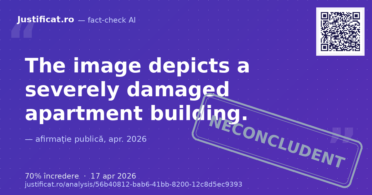 An image displaying a severely damaged apartment building, with text overlays "Feb 26" and "Apr 26",… — verdict NECONCLUDENT