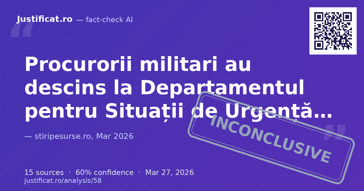 Afirmații despre o descindere a procurorilor militari la DSU, vizându-l pe Raed Arafat, și ridicarea te… — rated NECONCLUDENT