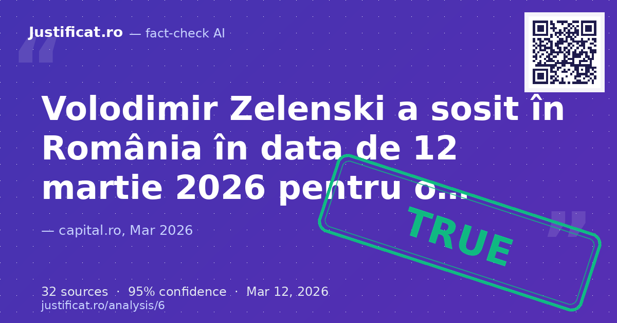 Afirmația că Volodimir Zelenski a venit în România în data de 12 martie 2026 pentru o vizită oficială, cu î… — rated ADEVĂRAT