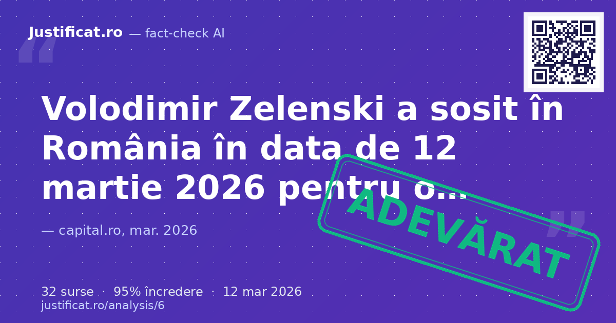 Afirmația că Volodimir Zelenski a venit în România în data de 12 martie 2026 pentru o vizită oficială, cu… — verdict ADEVĂRAT