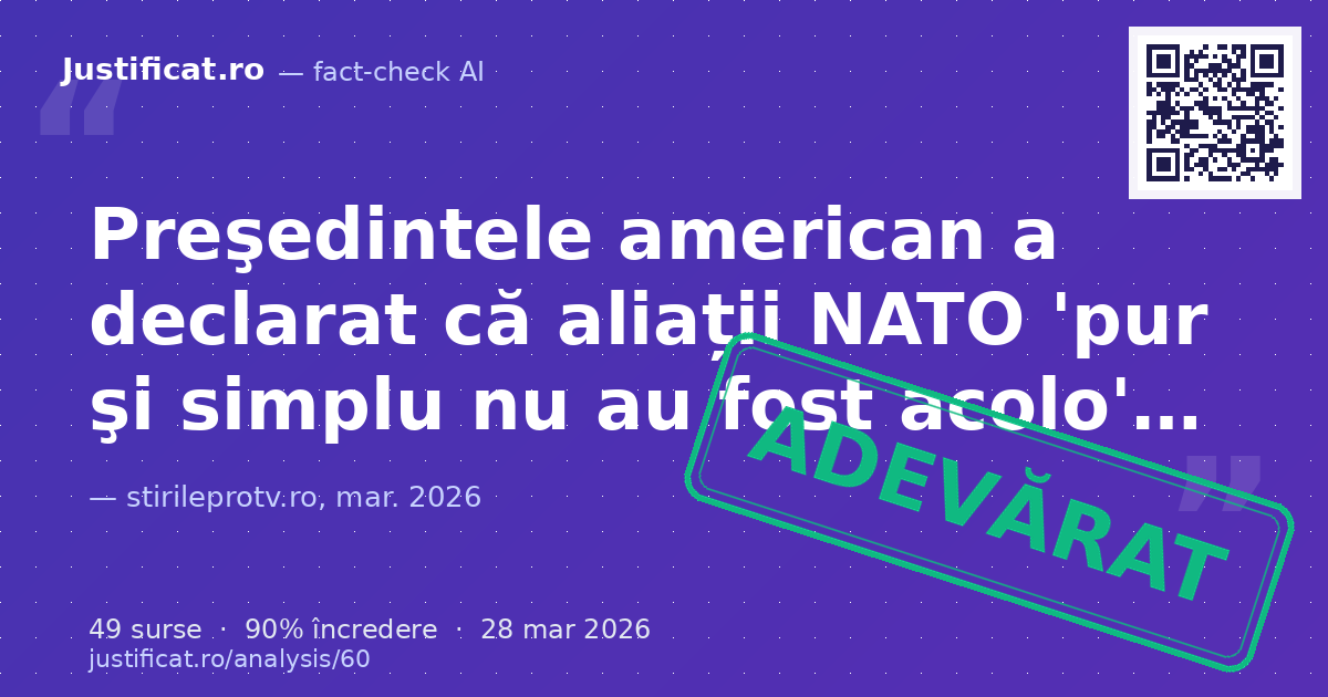 Articolul analizează declarațiile președintelui american Donald Trump privind lipsa de sprijin a aliațilo… — verdict ADEVĂRAT