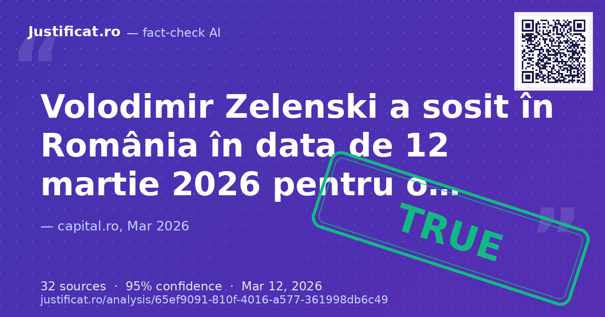 Afirmația că Volodimir Zelenski a venit în România în data de 12 martie 2026 pentru o vizită oficială, cu î… — rated ADEVĂRAT