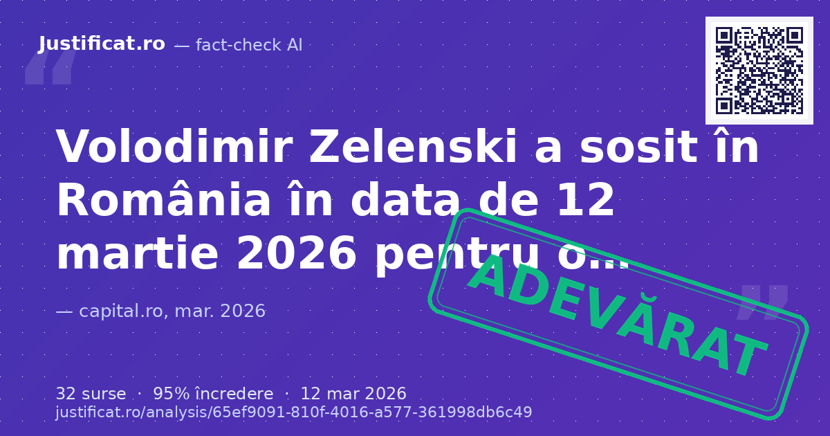 Afirmația că Volodimir Zelenski a venit în România în data de 12 martie 2026 pentru o vizită oficială, cu… — verdict ADEVĂRAT