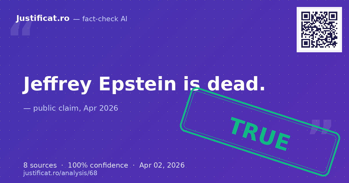The question of whether Jeffrey Epstein is dead. — rated ADEVĂRAT