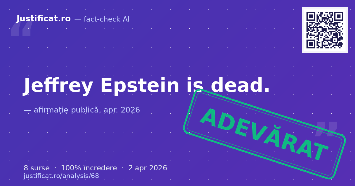 The question of whether Jeffrey Epstein is dead. — verdict ADEVĂRAT