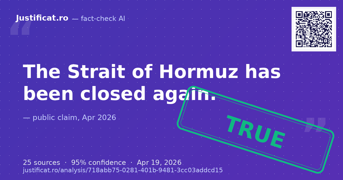 The user's query asks if the Strait of Hormuz has been closed again. — rated ADEVĂRAT