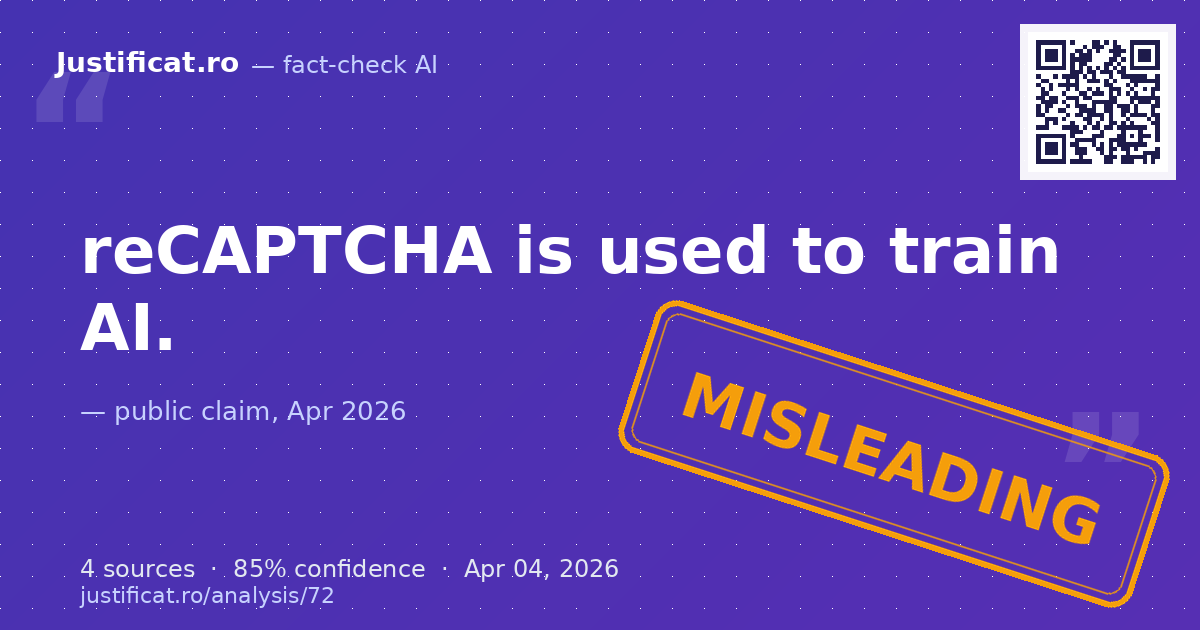 The content asks if reCAPTCHA is used to train AI. — rated ÎNȘELĂTOR