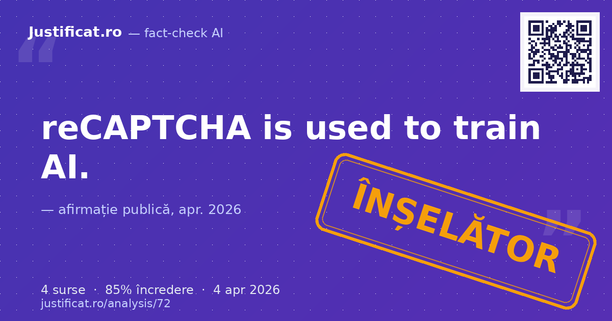 The content asks if reCAPTCHA is used to train AI. — verdict ÎNȘELĂTOR