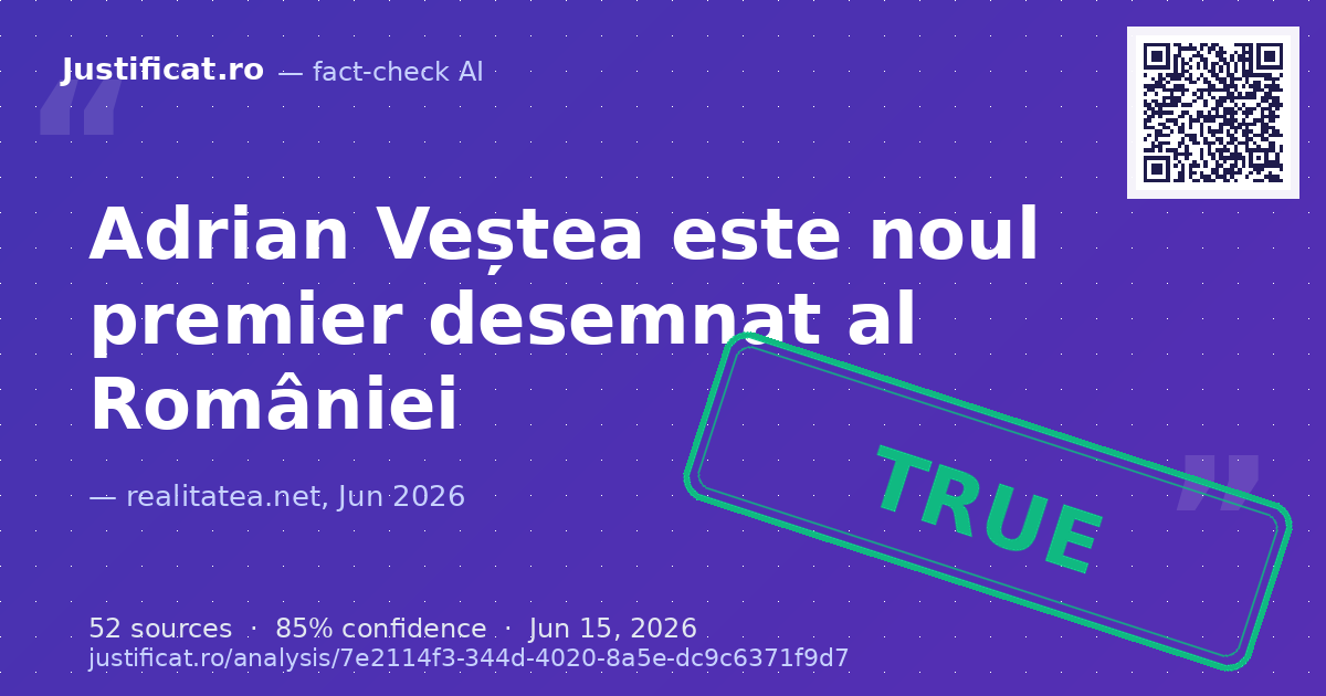 Știrea privind desemnarea lui Adrian Veștea ca premier, începerea negocierilor pentru noul guvern ș… — rated APROAPE ADEVĂRAT