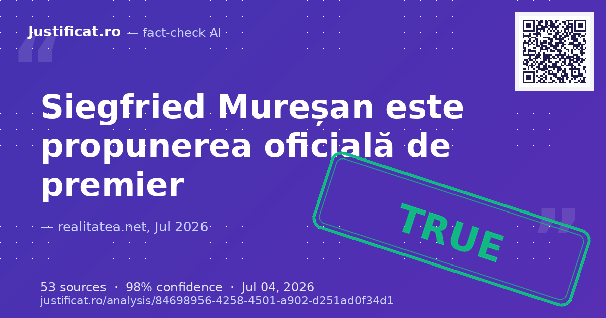 Articolul prezintă anunțul privind propunerea europarlamentarului Siegfried Mureșan pentru funcția de prim-… — rated ADEVĂRAT