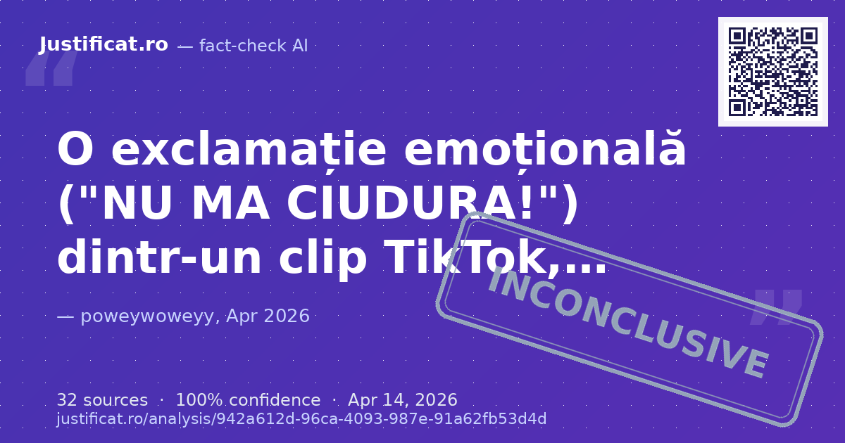 O exclamație emoțională ("NU MA CIUDURA!") dintr-un clip TikTok, publicat pe 12 Aprilie 2026. — rated NECONCLUDENT