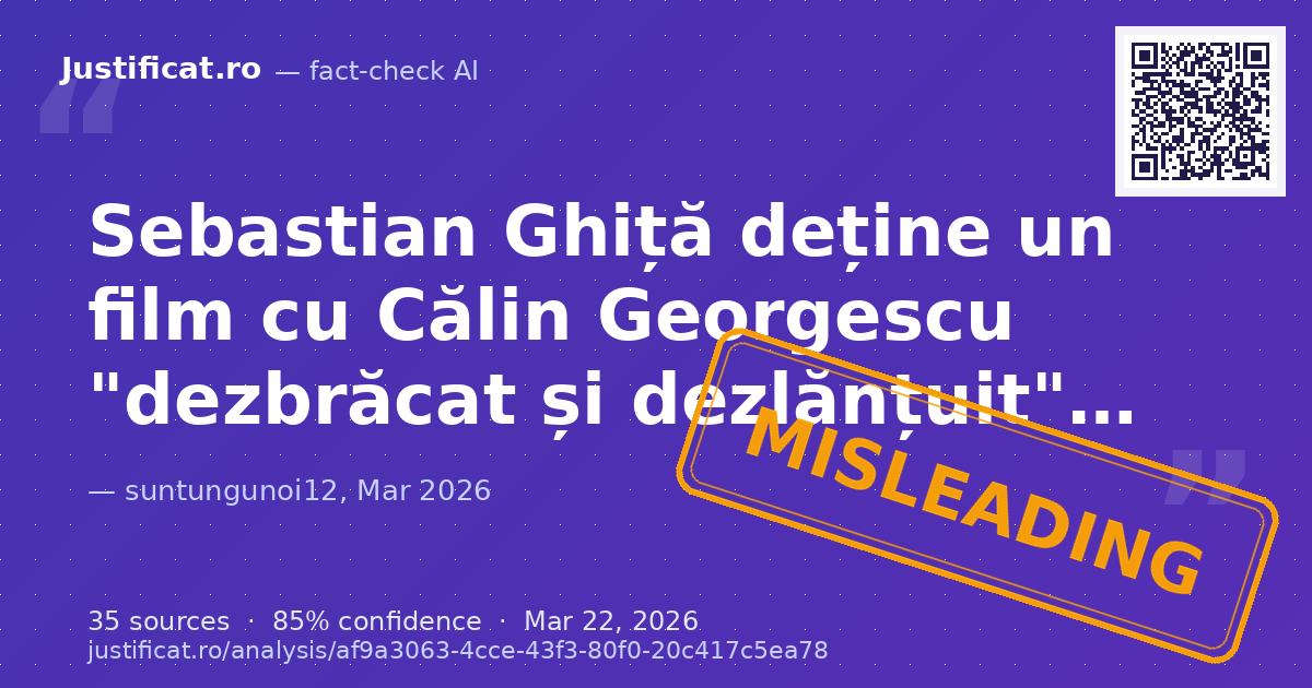Segmentul video prezintă afirmațiile lui Sebastian Ghiță despre un presupus film cu Călin Georgescu "dezbr… — rated ÎNȘELĂTOR