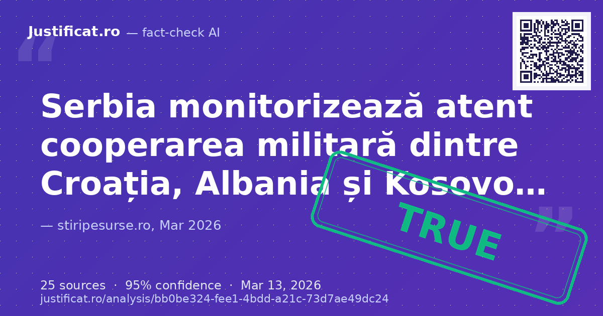 Afirmațiile președintelui Serbiei Aleksandar Vucic privind monitorizarea cooperării militare între Croația,… — rated ADEVĂRAT