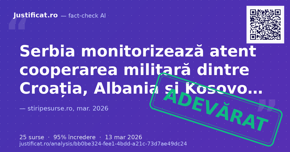 Afirmațiile președintelui Serbiei Aleksandar Vucic privind monitorizarea cooperării militare între Croați… — verdict ADEVĂRAT