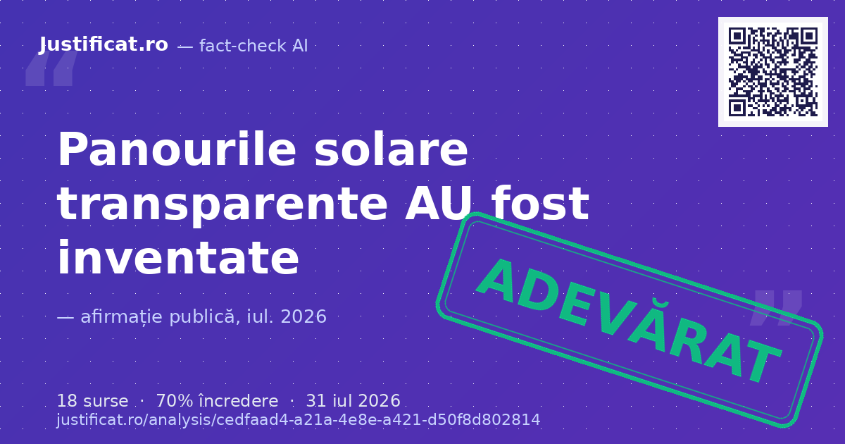 Afirmația conform căreia s-a inventat panoul solar transparent. — verdict ADEVĂRAT